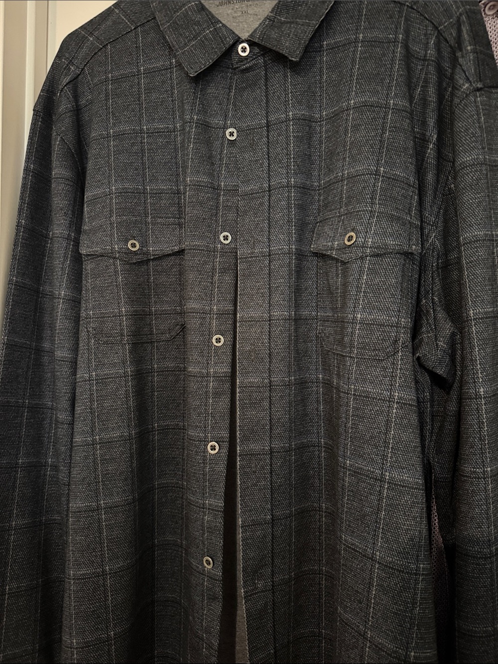 Johnston & Murphy Charcoal Plaid Button-Down and Purple Micro-Pattern Shirt - Picture 3 of 9
